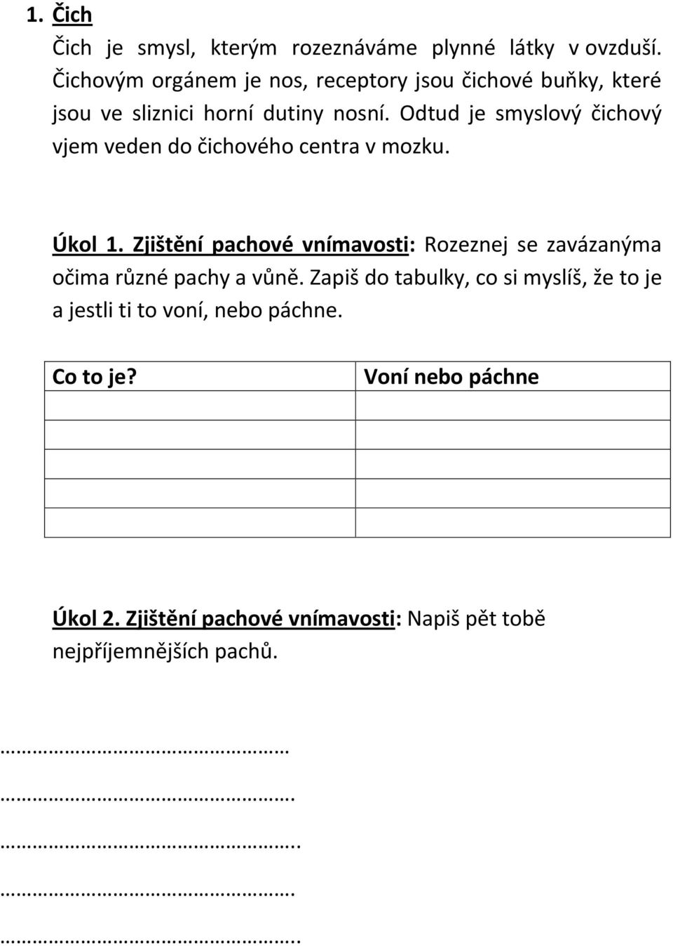 Odtud je smyslový čichový vjem veden do čichového centra v mozku. Úkol 1.