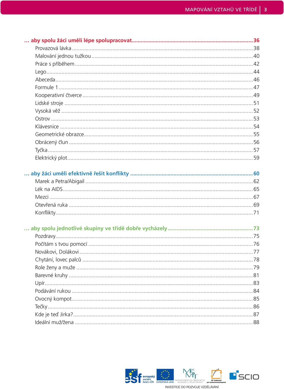 ..59 aby žáci uměli efektivně řešit konflikty...60 Marek a Petra/Abigail...62 Lék na AIDS...65 Mezci...67 Otevřená ruka...69 Konflikty...71 aby spolu jednotlivé skupiny ve třídě dobře vycházely.
