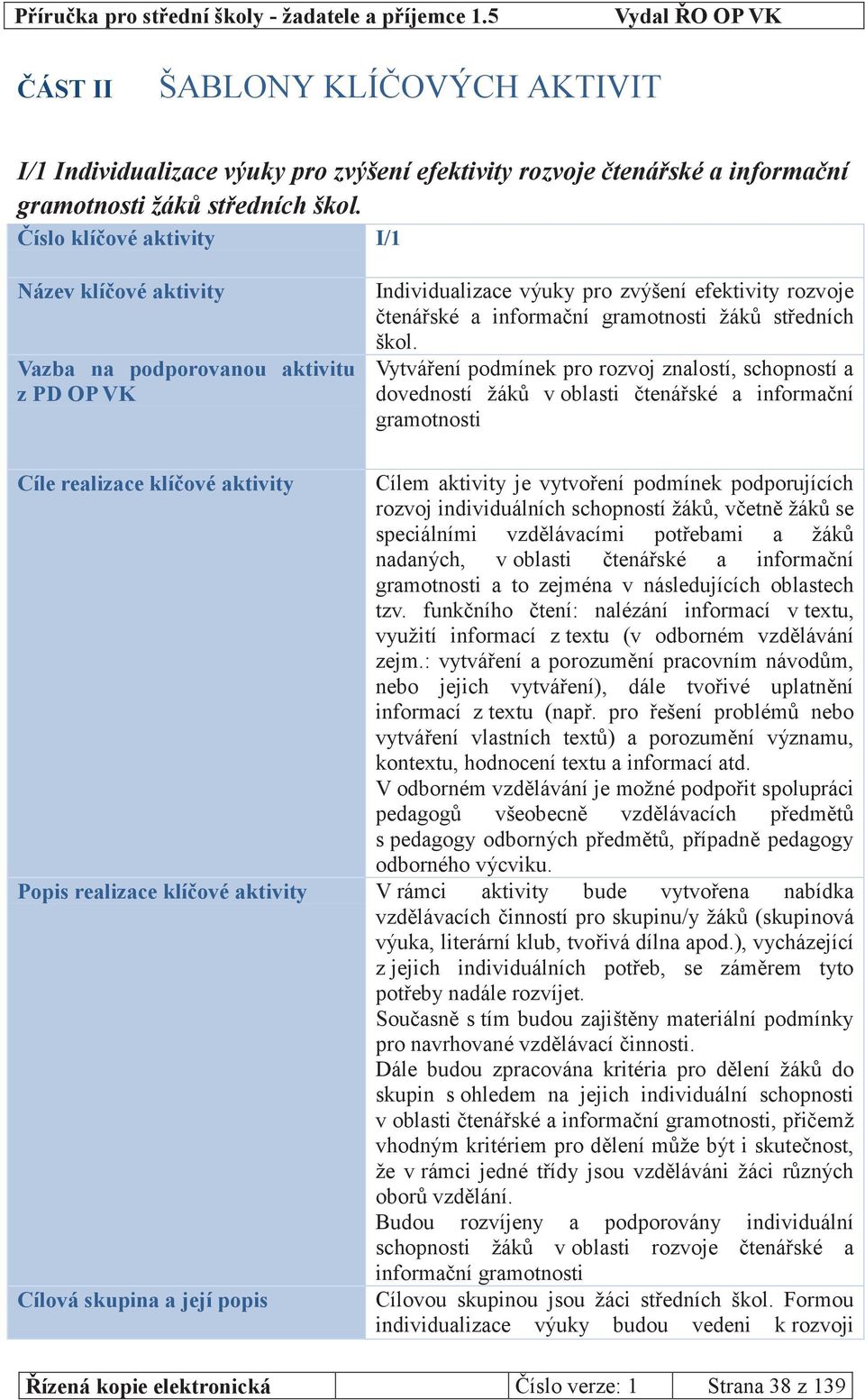 Vytváření podmínek pro rozvoj znalostí, schopností a dovedností žáků v oblasti čtenářské a informační gramotnosti Cíle realizace klíčové aktivity Cílem aktivity je vytvoření podmínek podporujících