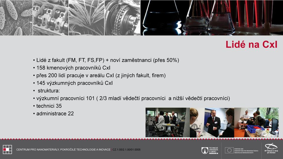 struktura: výzkumní pracovníci 101 ( 2/3 mladí vědečtí pracovníci a nižší vědečtí pracovníci)