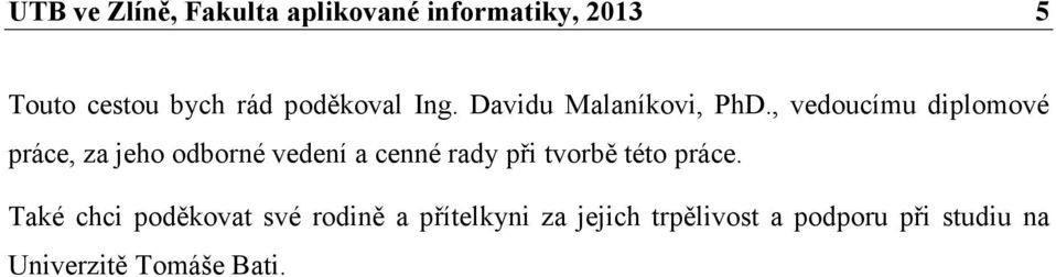 , vedoucímu diplomové práce, za jeho odborné vedení a cenné rady při tvorbě