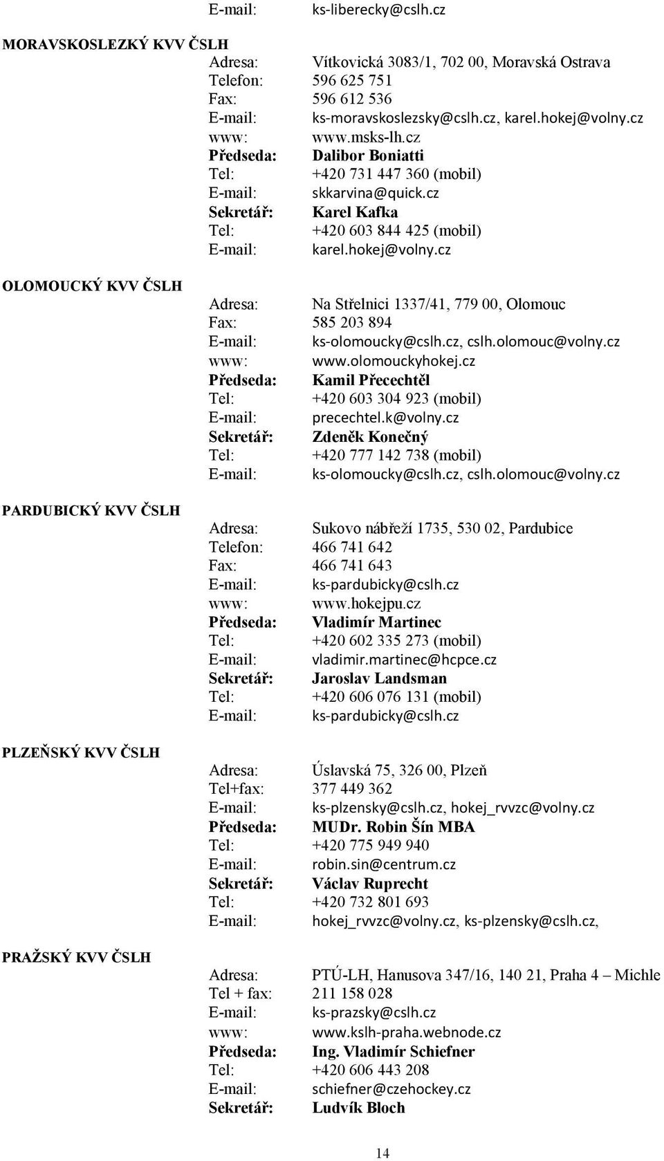 cz OLOMOUCKÝ KVV ČSLH PARDUBICKÝ KVV ČSLH PLZEŇSKÝ KVV ČSLH PRAŽSKÝ KVV ČSLH Adresa: Na Střelnici 1337/41, 779 00, Olomouc Fax: 585 203 894 E-mail: ks-olomoucky@cslh.cz, cslh.olomouc@volny.