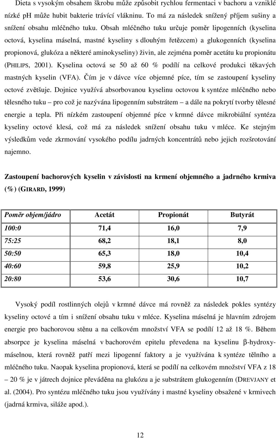 Obsah mléčného tuku určuje poměr lipogenních (kyselina octová, kyselina máselná, mastné kyseliny s dlouhým řetězcem) a glukogenních (kyselina propionová, glukóza a některé aminokyseliny) živin, ale