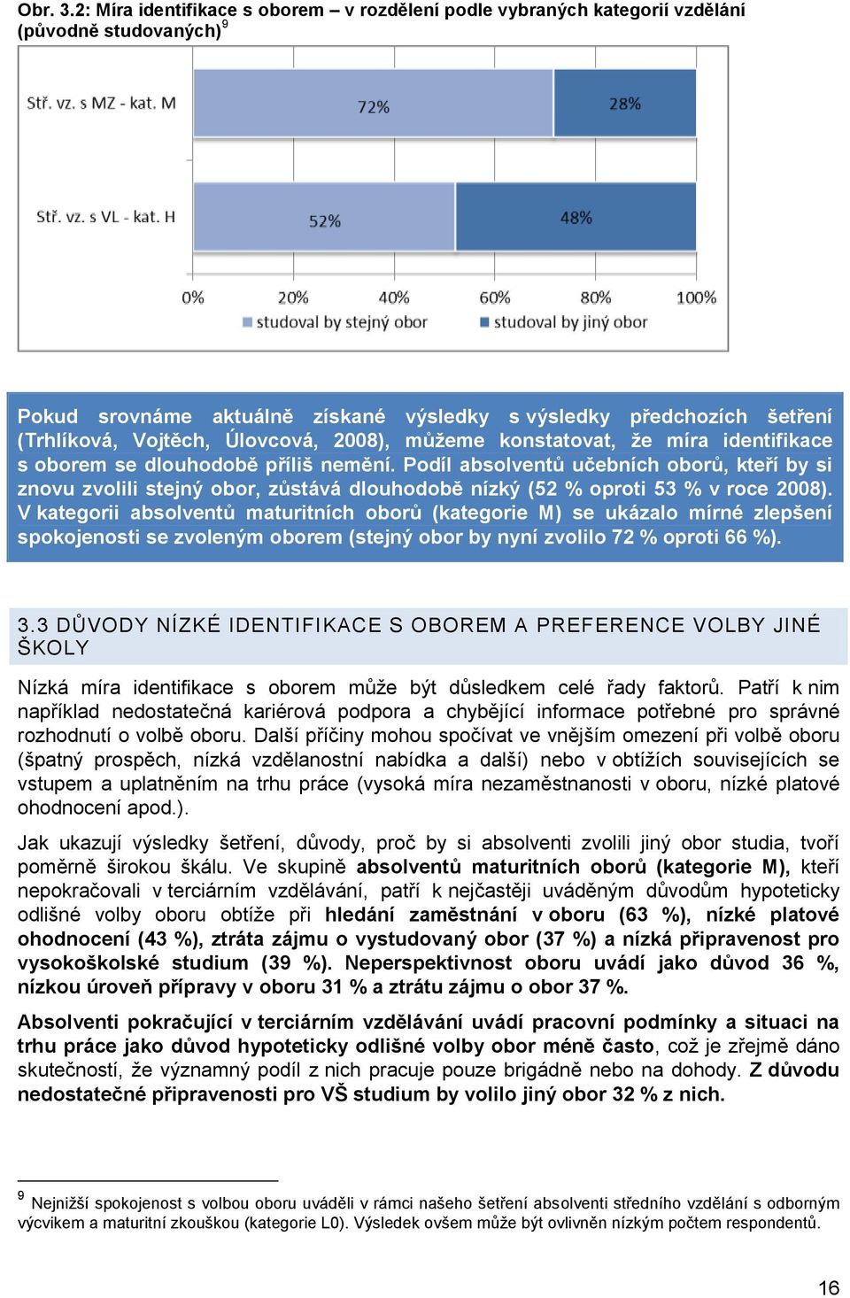 Úlovcová, 2008), můžeme konstatovat, že míra identifikace s oborem se dlouhodobě příliš nemění.