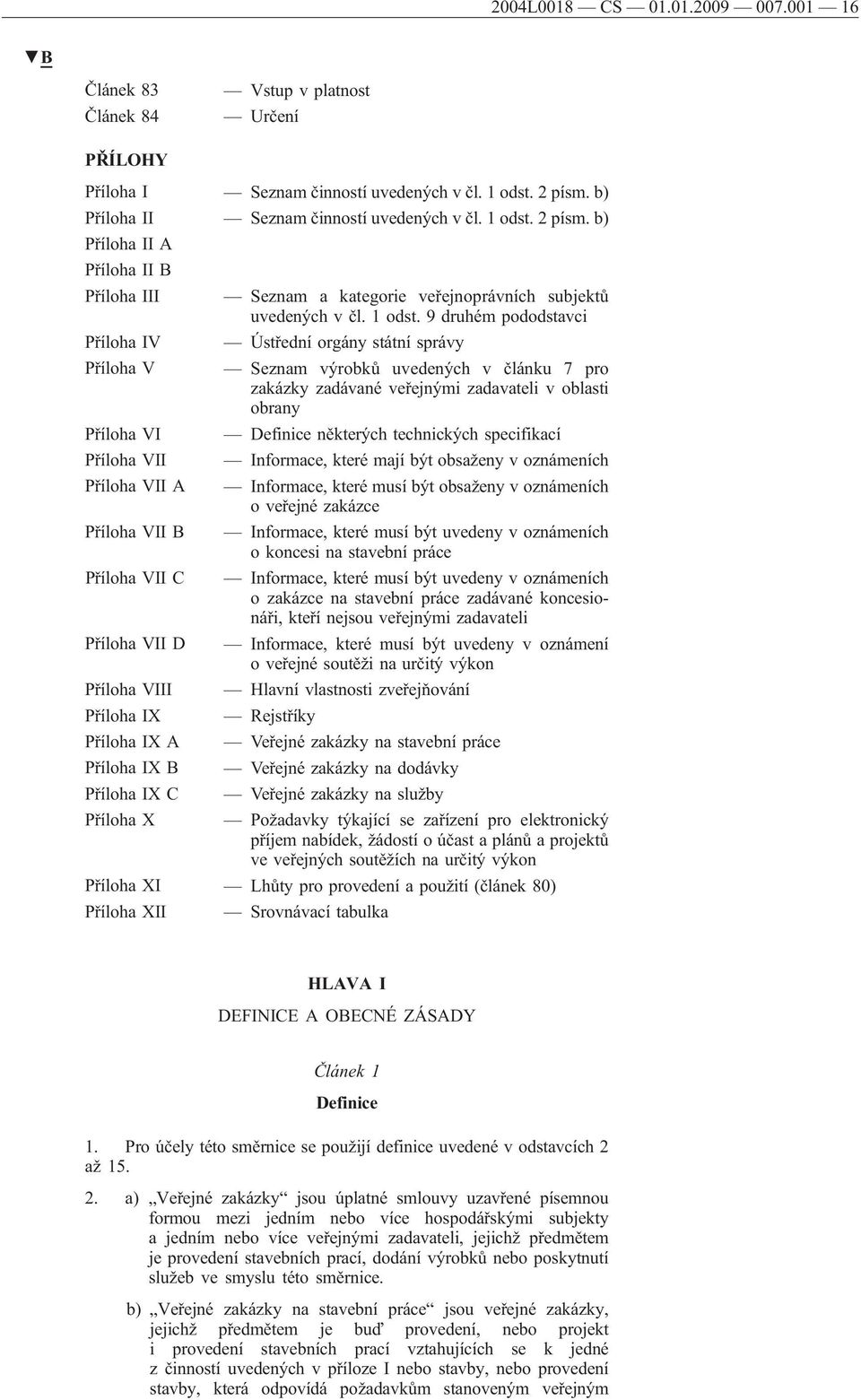 2 písm. b) Příloha II A Příloha II B Příloha III Seznam a kategorie veřejnoprávních subjektů uvedených v čl. 1 odst.