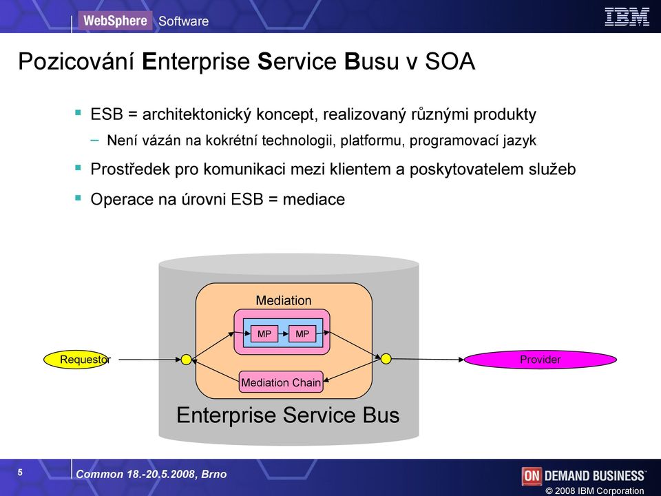 komunikaci mezi klientem a poskytovatelem služeb Operace na úrovni ESB = mediace Mediation