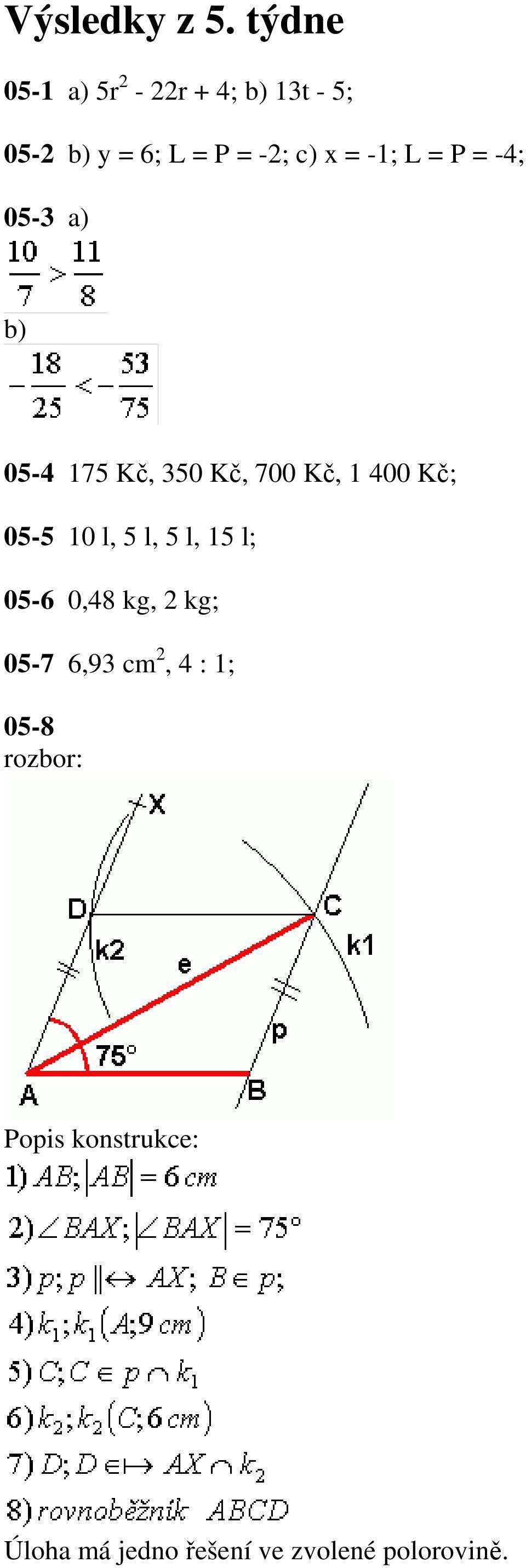 -1; L = P = -4; 05-3 a) b) 05-4 175 Kč, 350 Kč, 700 Kč, 1 400 Kč; 05-5 10