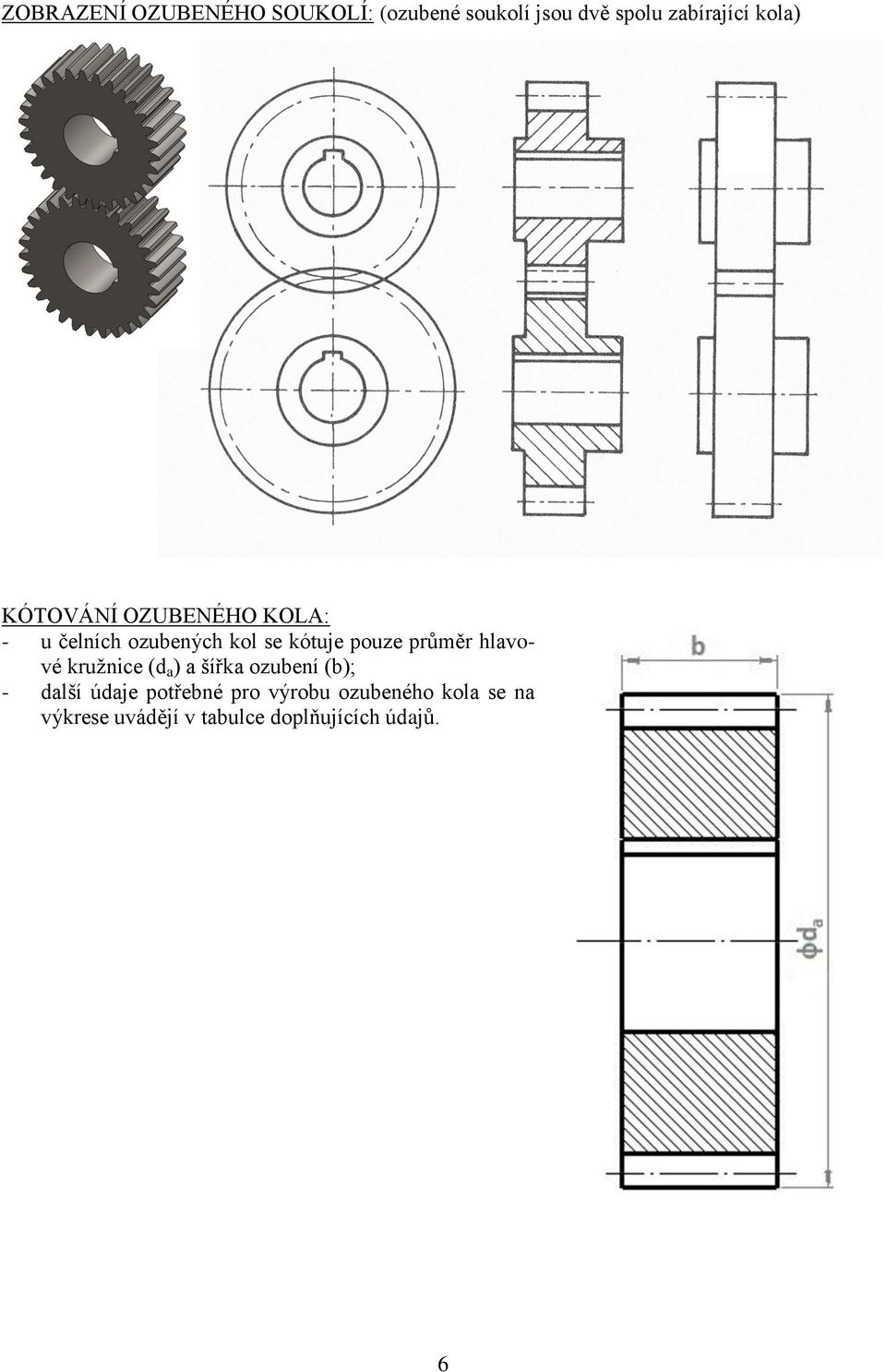 průměr hlavové kružnice (d a ) a šířka ozubení (b); - další údaje potřebné