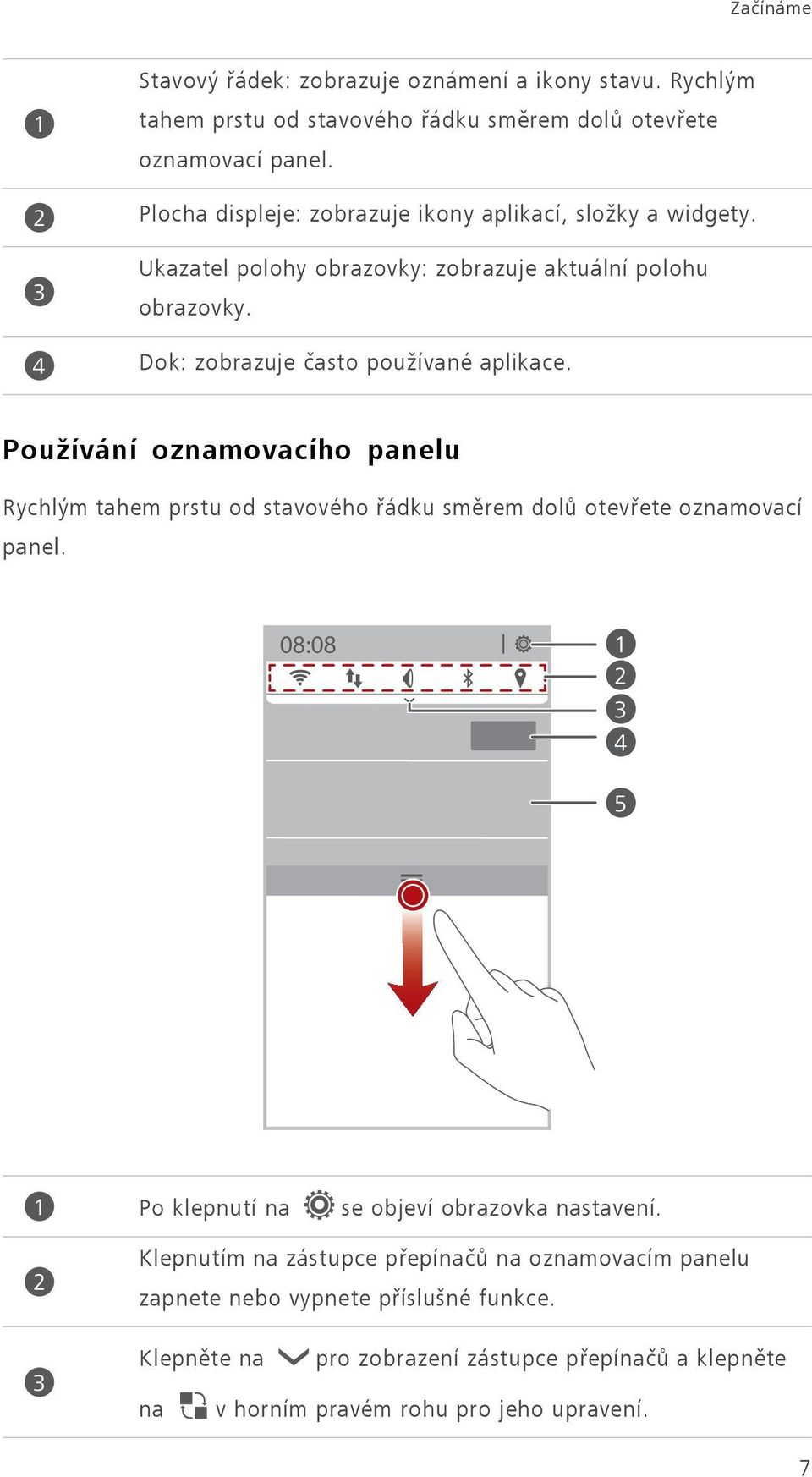Používání oznamovacího panelu Rychlým tahem prstu od stavového řádku směrem dolů otevřete oznamovací panel.