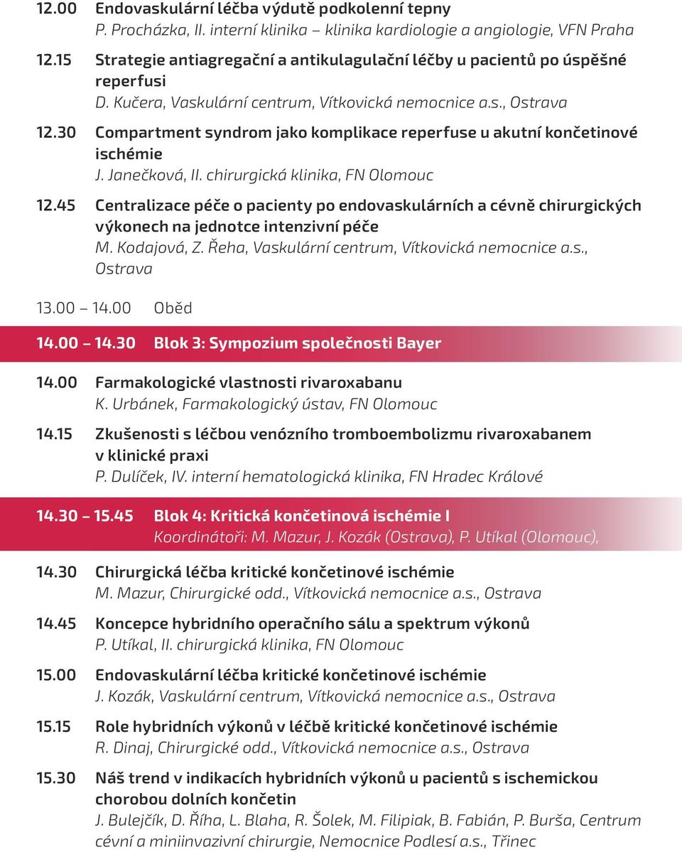 30 Compartment syndrom jako komplikace reperfuse u akutní končetinové ischémie J. Janečková, II. chirurgická klinika, FN Olomouc 12.