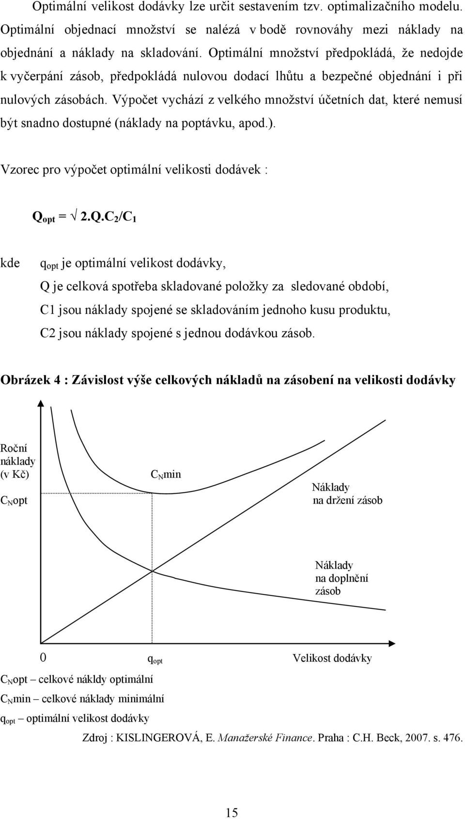 Výpočet vychází z velkého mnoţství účetních dat, které nemusí být snadno dostupné (náklady na poptávku, apod.). Vzorec pro výpočet optimální velikosti dodávek : Q 