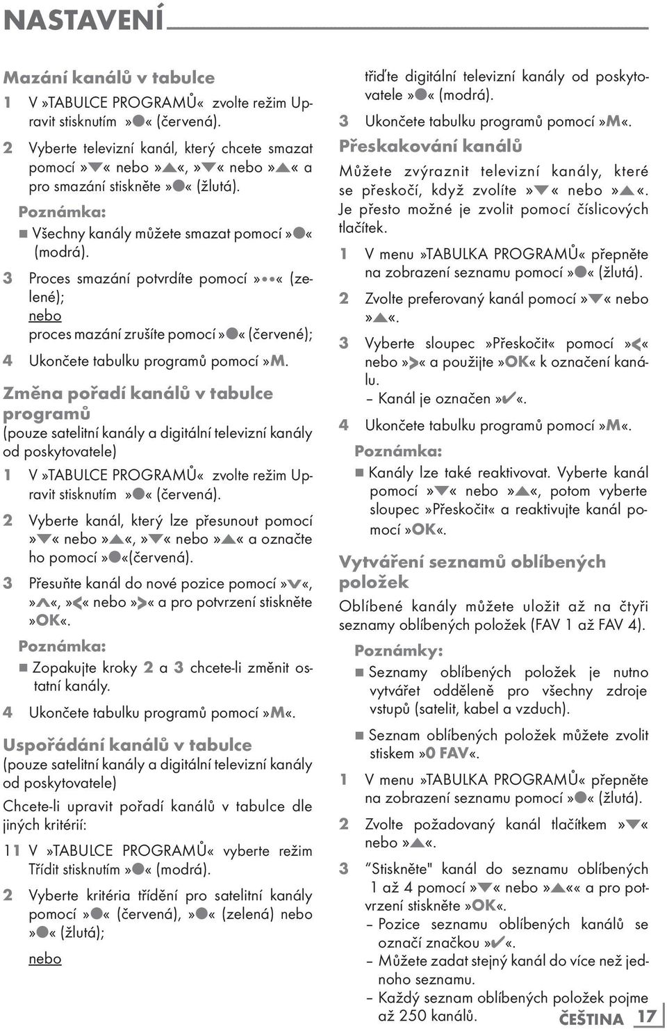 3 Proces smazání potvrdíte pomocí» «(zelené); nebo proces mazání zrušíte pomocí» «(červené); 4 Ukončete tabulku programů pomocí»m.