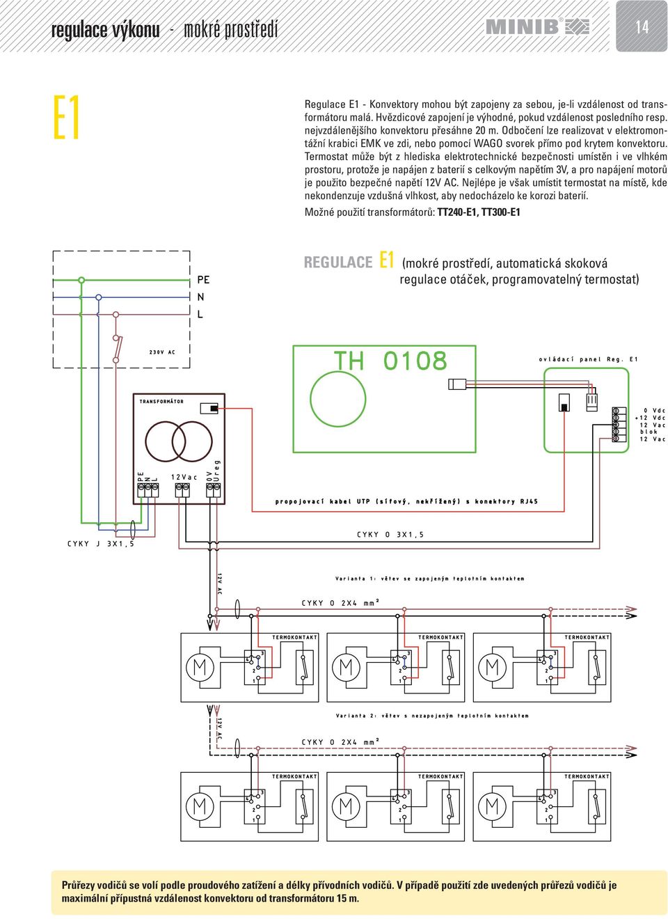 Termostat může být z hlediska elektrotechnické bezpečnosti umístěn i ve vlhkém prostoru, protože je napájen z baterií s celkovým napětím 3V, a pro napájení motorů je použito bezpečné napětí 12V AC.