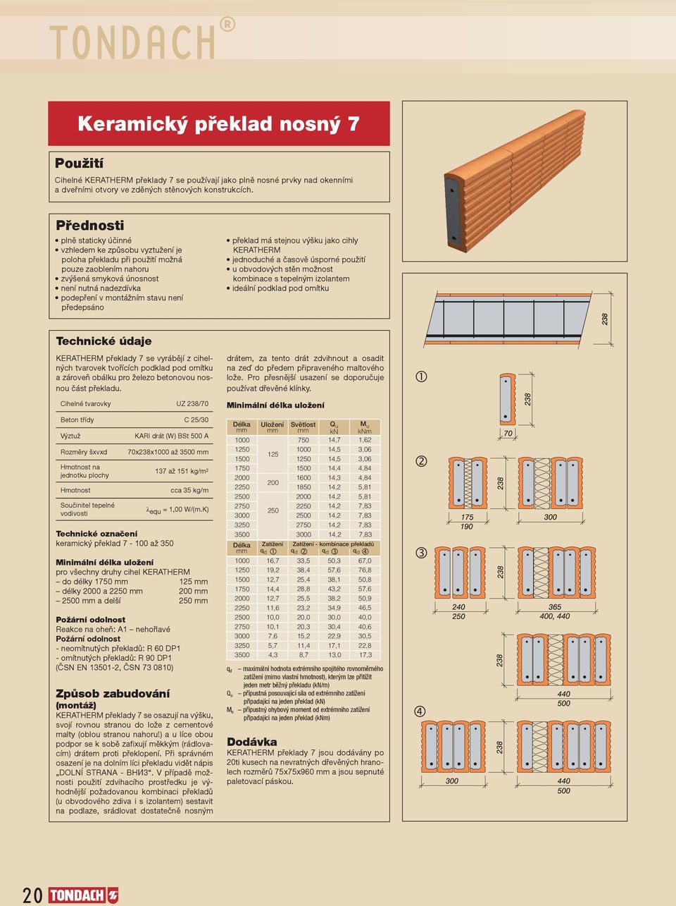 předepsáno překlad má stejnou výšku jako cihly KERATHERM jednoduché a časově úsporné použití u obvodových stěn možnost kombinace s tepelným izolantem ideální podklad pod omítku KERATHERM překlady 7