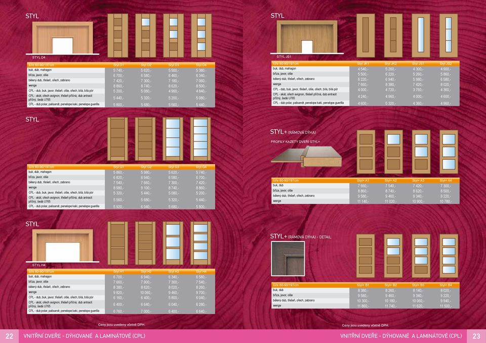 třešeň příčná, dub antracit příčný, šedá U765 5 440,- 5 320,- 5 200,- 5 080,- CPL - dub polar, palisandr, penelope kaki, penelope guerilla 5 800,- 5 680,- 5 560,- 5 440,- styl JS1 šíře 60-90/197cm