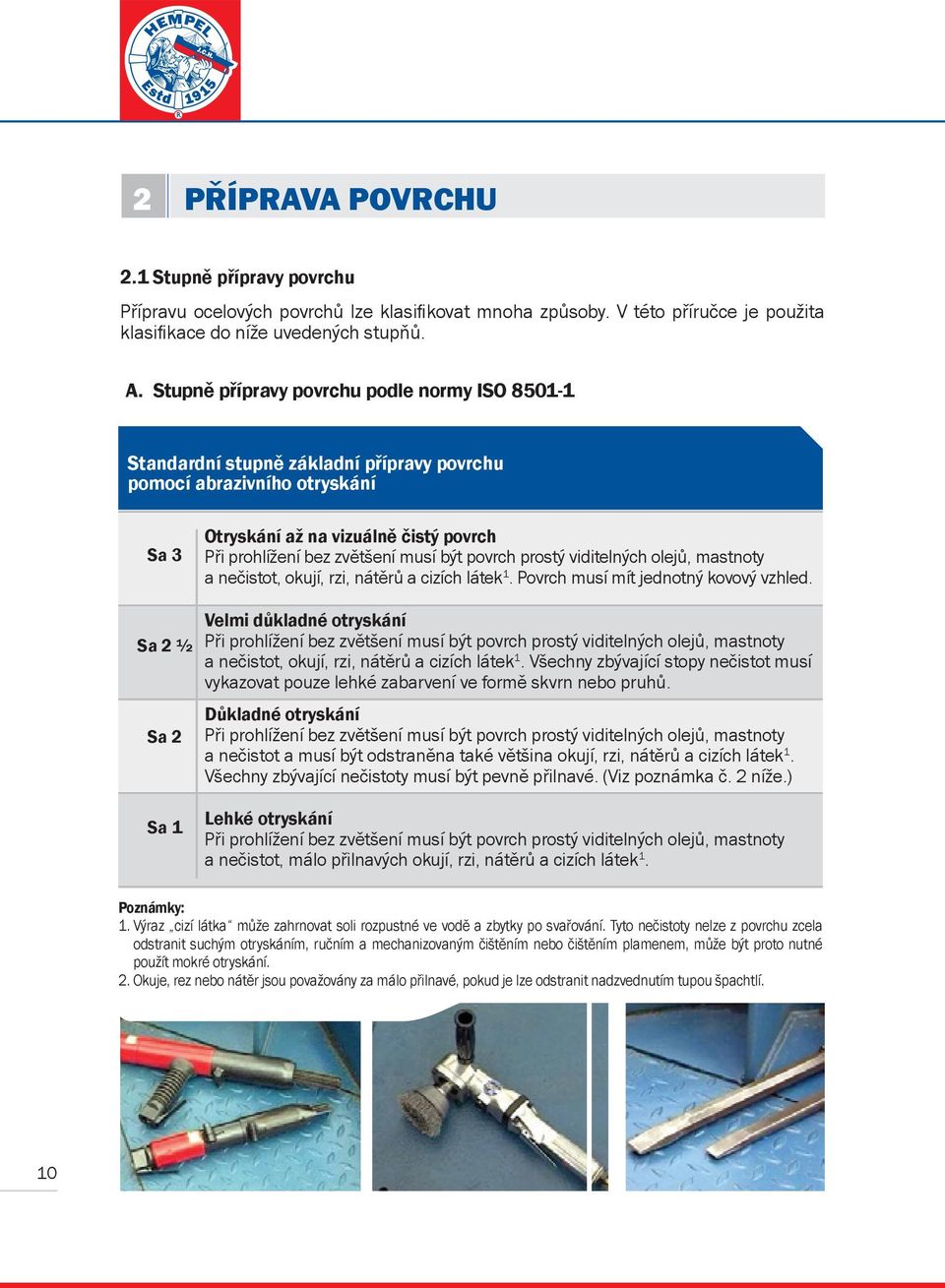 zvětšení musí být povrch prostý viditelných olejů, mastnoty a nečistot, okují, rzi, nátěrů a cizích látek 1. Povrch musí mít jednotný kovový vzhled.