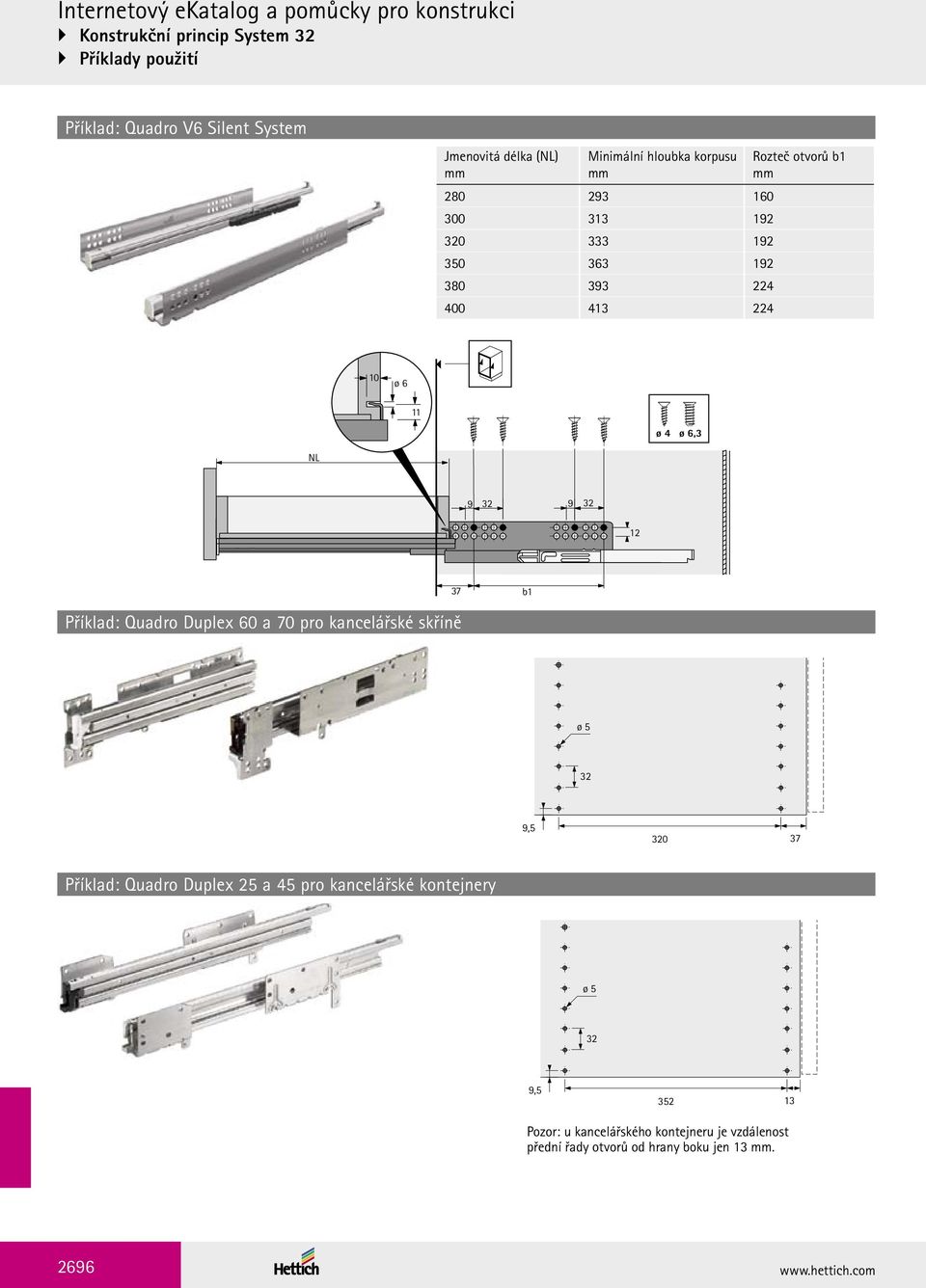 4 ø 6,3 NL 9 9 12 37 b1 Příklad: Quadro Duplex 60 a 70 pro kancelářské skříně ø 5 9,5 0 37 Příklad: Quadro Duplex 25 a 45 pro kancelářské