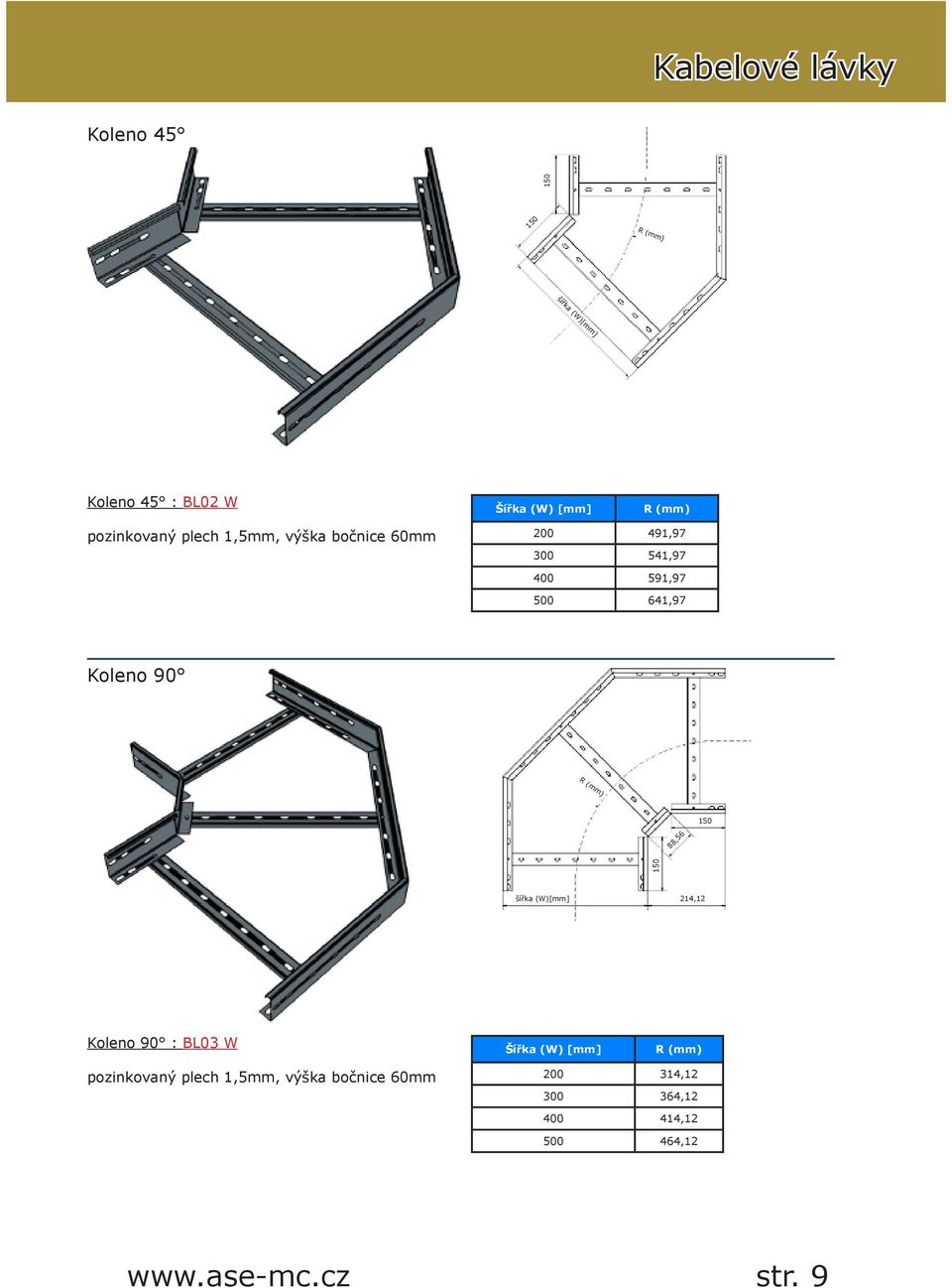 641,97 Koleno 90 kabelové lávky R (mm) 150 88,56 150 šířka (W)[mm] 214,12 Koleno 90 : BL03 W Šířka