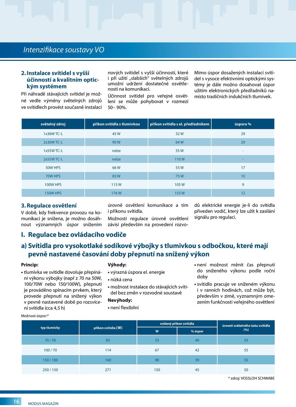 vyšší účinností, které i při užití slabších světelných zdrojů umožní udržení dostatečné osvětlenosti na komunikaci. Účinnost svítidel pro veřejné osvětlení se může pohybovat v rozmezí 50 90%.