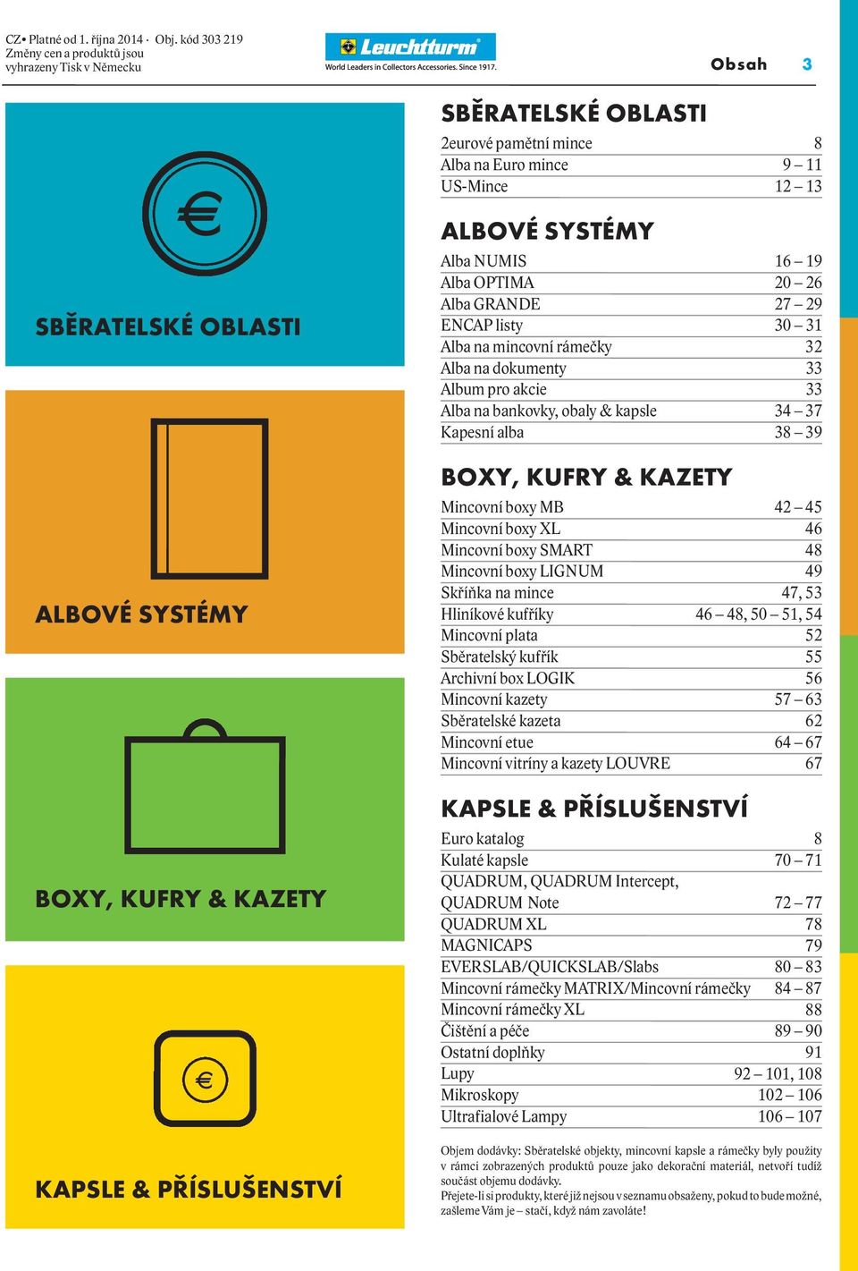 KUFRY & KAZETY KAPSLE & PŘÍSLUŠENSTVÍ ALBOVÉ SYSTÉMY Alba NUMIS 16 19 Alba OPTIMA 20 26 Alba GRANDE 27 29 ENCAP listy 30 31 Alba na mincovní rámečky 32 Alba na dokumenty 33 Album pro akcie 33 Alba na