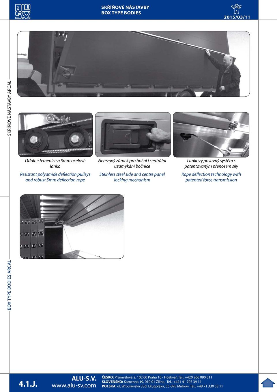 centrální uzamykání bočnice Steinless steel side and centre panel locking mechanism Lankový