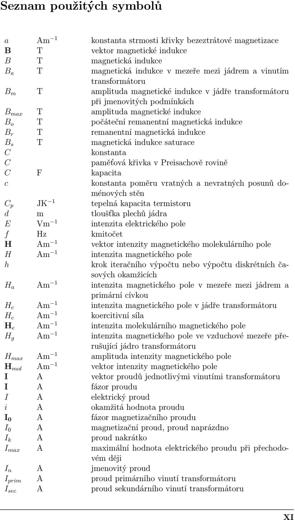 magnetická indukce B s T magnetická indukce saturace C konstanta C paměťová křivka v Preisachově rovině C F kapacita c konstanta poměru vratných a nevratných posunů doménových stěn C p JK tepelná