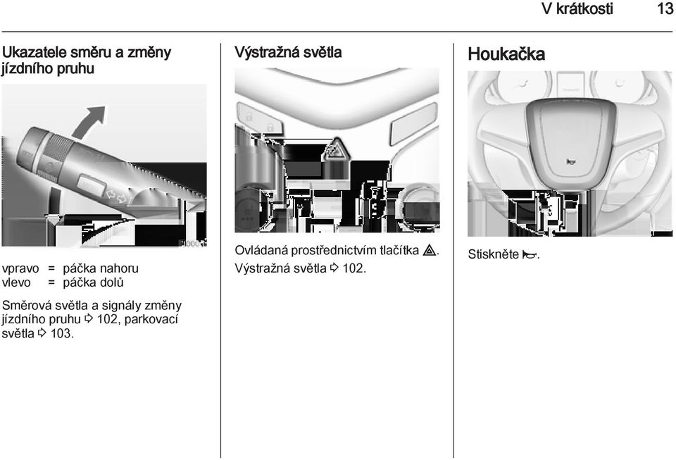 světla a signály změny jízdního pruhu 3 102, parkovací světla 3 103.