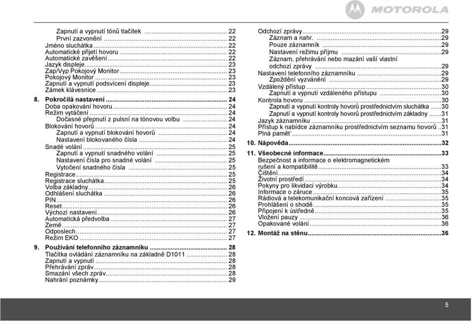 .. 24 Dočasné přepnutí z pulsní na tónovou volbu... 24 Blokování hovorů... 24 Zapnutí a vypnutí blokování hovorů... 24 Nastavení blokovaného čísla... 24 Snadé volání.