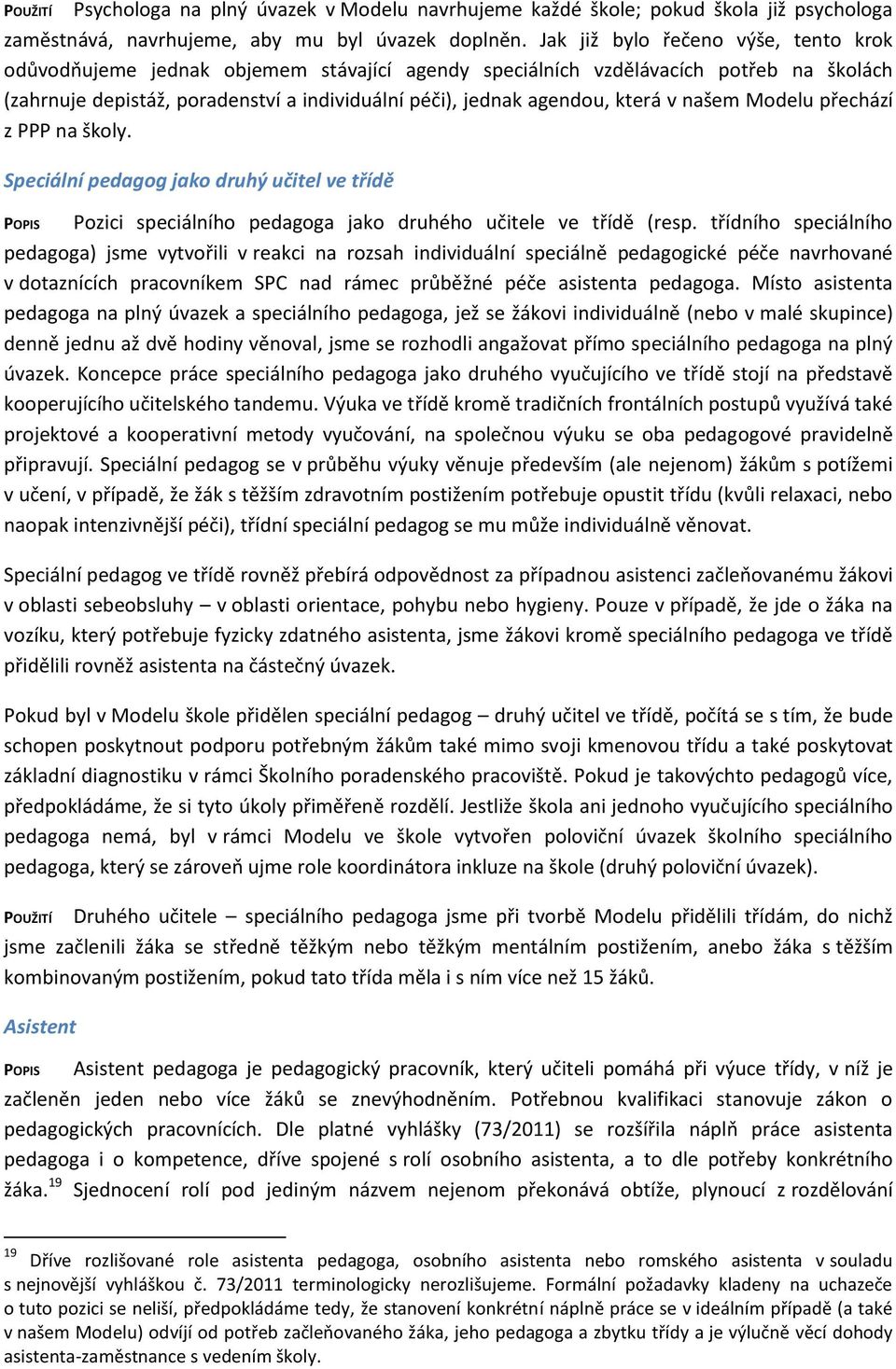 která v našem Modelu přechází z PPP na školy. Speciální pedagog jako druhý učitel ve třídě POPIS Pozici speciálního pedagoga jako druhého učitele ve třídě (resp.