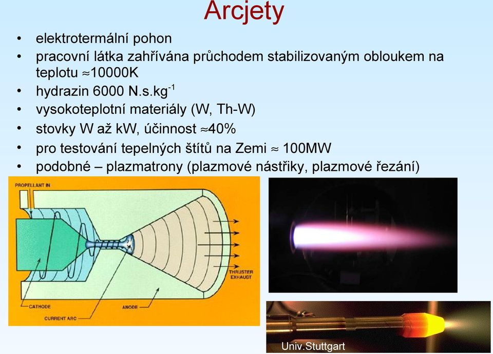 vysokoteplotní materiály (W, Th-W) stovky W až kw, účinnost 40% pro testování