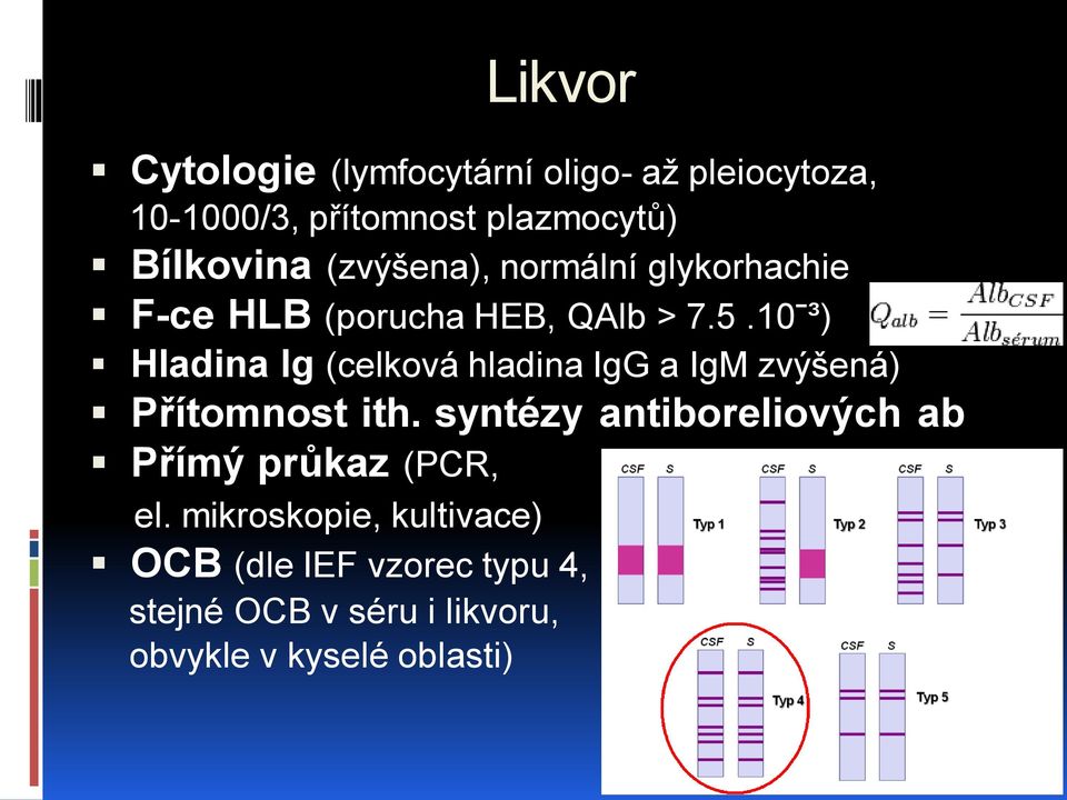 10ˉ³) Hladina Ig (celková hladina IgG a IgM zvýšená) Přítomnost ith.