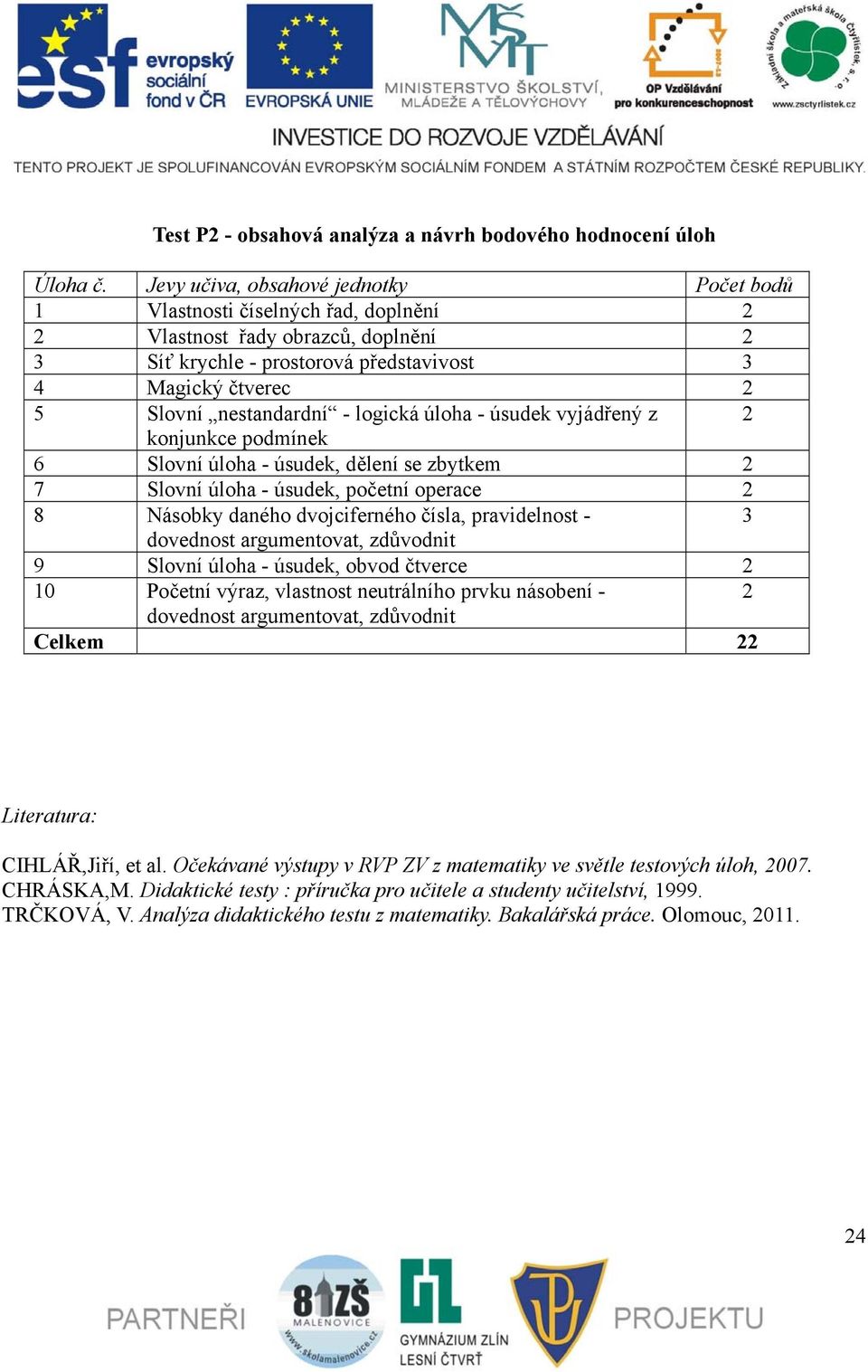 nestandardní - logická úloha - úsudek vyjádřený z 2 konjunkce podmínek 6 Slovní úloha - úsudek, dělení se zbytkem 2 7 Slovní úloha - úsudek, početní operace 2 8 Násobky daného dvojciferného čísla,