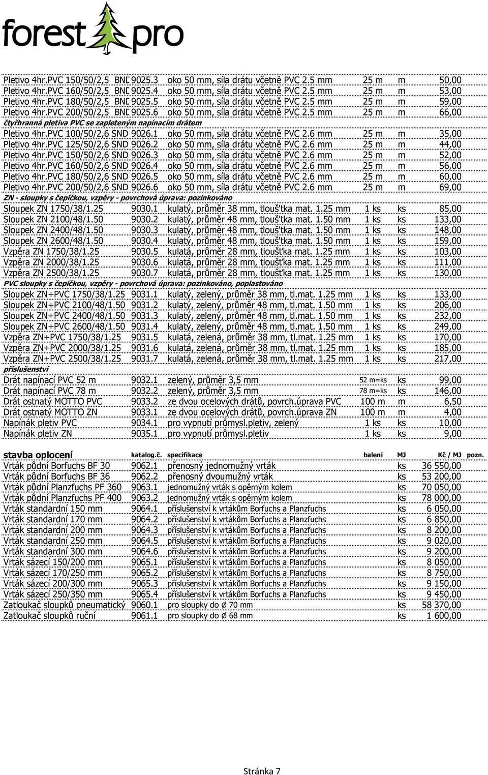 5 mm 25 m m 66,00 čtyřhranná pletiva PVC se zapleteným napínacím drátem Pletivo 4hr.PVC 100/50/2,6 SND 9026.1 oko 50 mm, síla drátu včetně PVC 2.6 mm 25 m m 35,00 Pletivo 4hr.PVC 125/50/2,6 SND 9026.