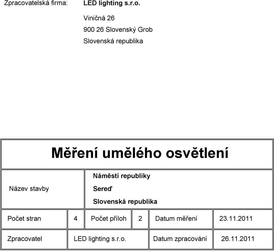 Viničná 26 900 26 Slovenský Grob Slovenská republika Náměstí