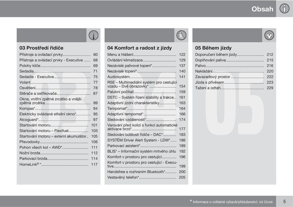 .. 78 vzadu Dvě obrazovky*... 154 Stěrače a ostřikovače... 87 Palubní počítač... 159 Okna, vnitřní zpětné zrcátko a vnější DSTC Systém řízení stability a trakce.. 161 zpětná zrcátka.