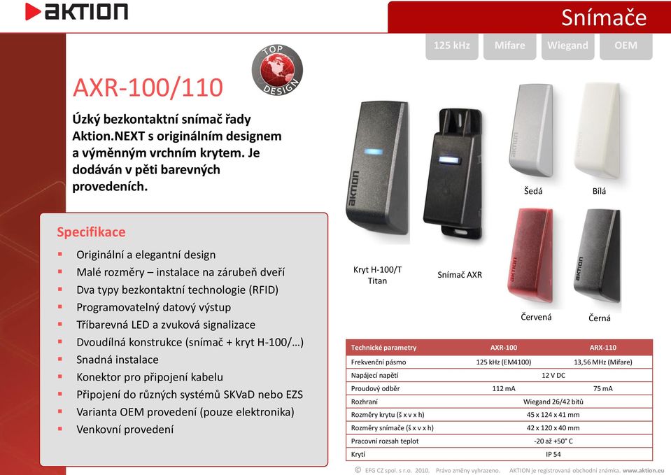 konstrukce (snímač + kryt H-100/ ) Snadná instalace Konektor pro připojení kabelu Připojení do různých systémů SKVaD nebo EZS Varianta OEM provedení (pouze elektronika) Venkovní provedení Kryt