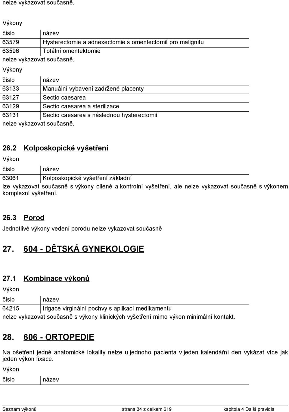 2 Kolposkopické vyšetření 63061 Kolposkopické vyšetření základní lze vykazovat současně s výkony cílené a kontrolní vyšetření, ale nelze vykazovat současně s výkonem komplexní vyšetření. 26.