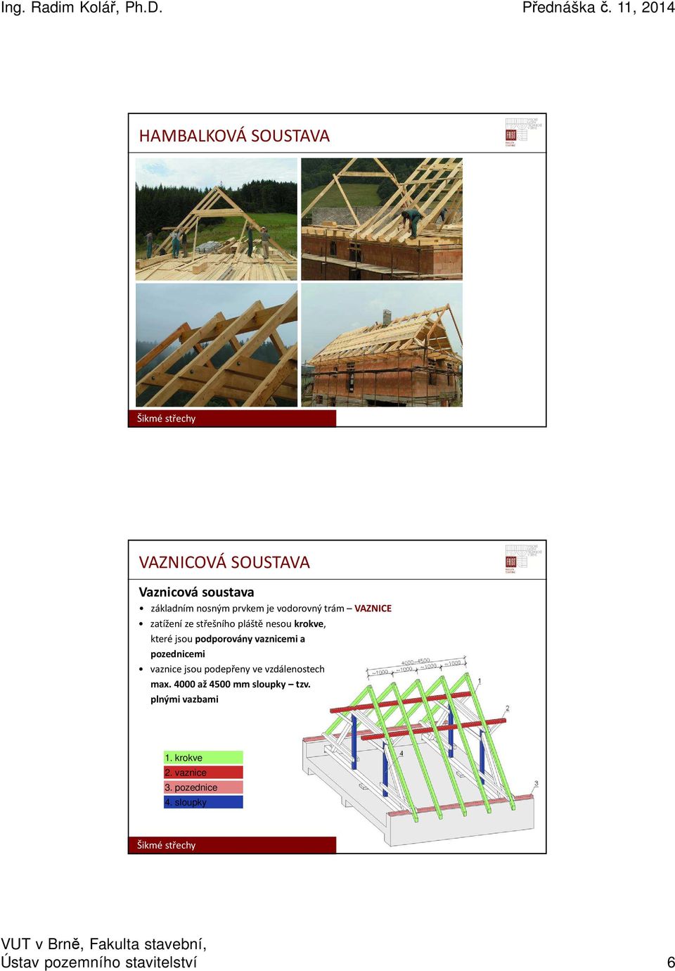 pozednicemi vaznice jsou podepřeny ve vzdálenostech max. 4000 až 4500 mm sloupky tzv.