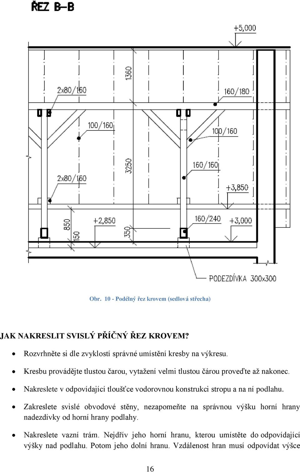 Nakreslete v odpovídající tloušťce vodorovnou konstrukci stropu a na ní podlahu.