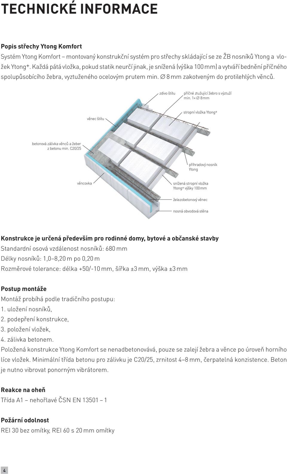 zdivo štítu příčné ztužující žebro s výztuží min. 1 8 mm věnec štítu stropní vložka Ytong+ betonová zálivka věnců a žeber z betonu min.
