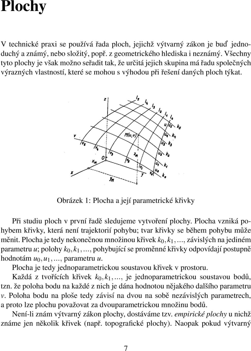 Obrázek 1: Plocha a její parametrické křivky Při studiu ploch v první řadě sledujeme vytvoření plochy.