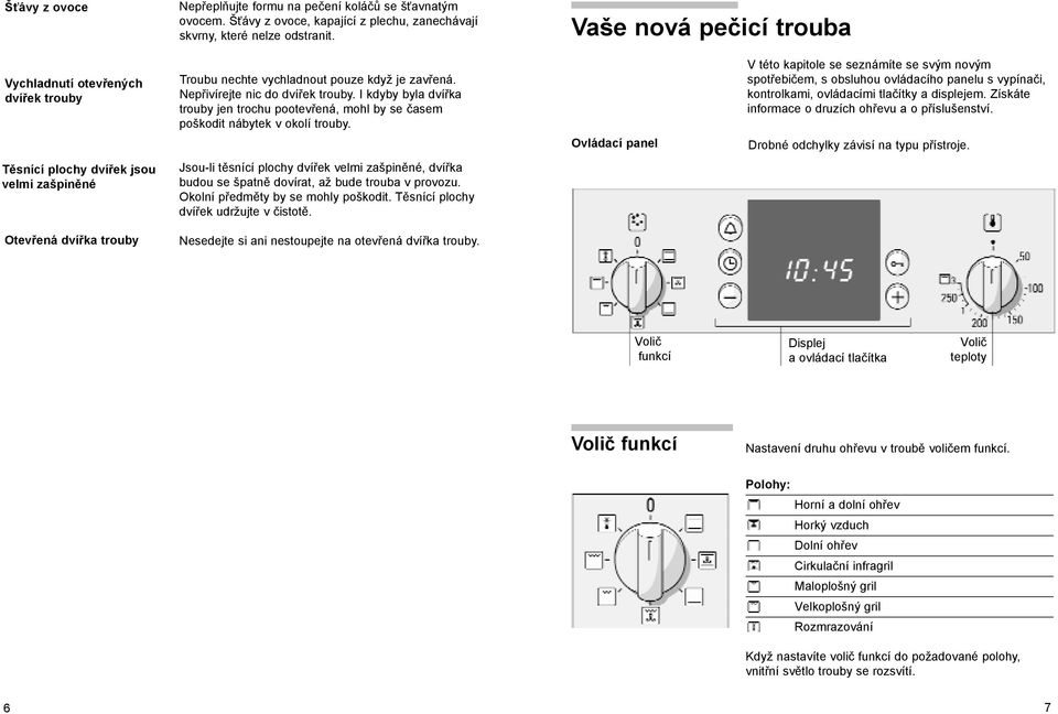 I kdyby byla dvířka trouby jen trochu pootevřená, mohl by se časem poškodit nábytek v okolí trouby.