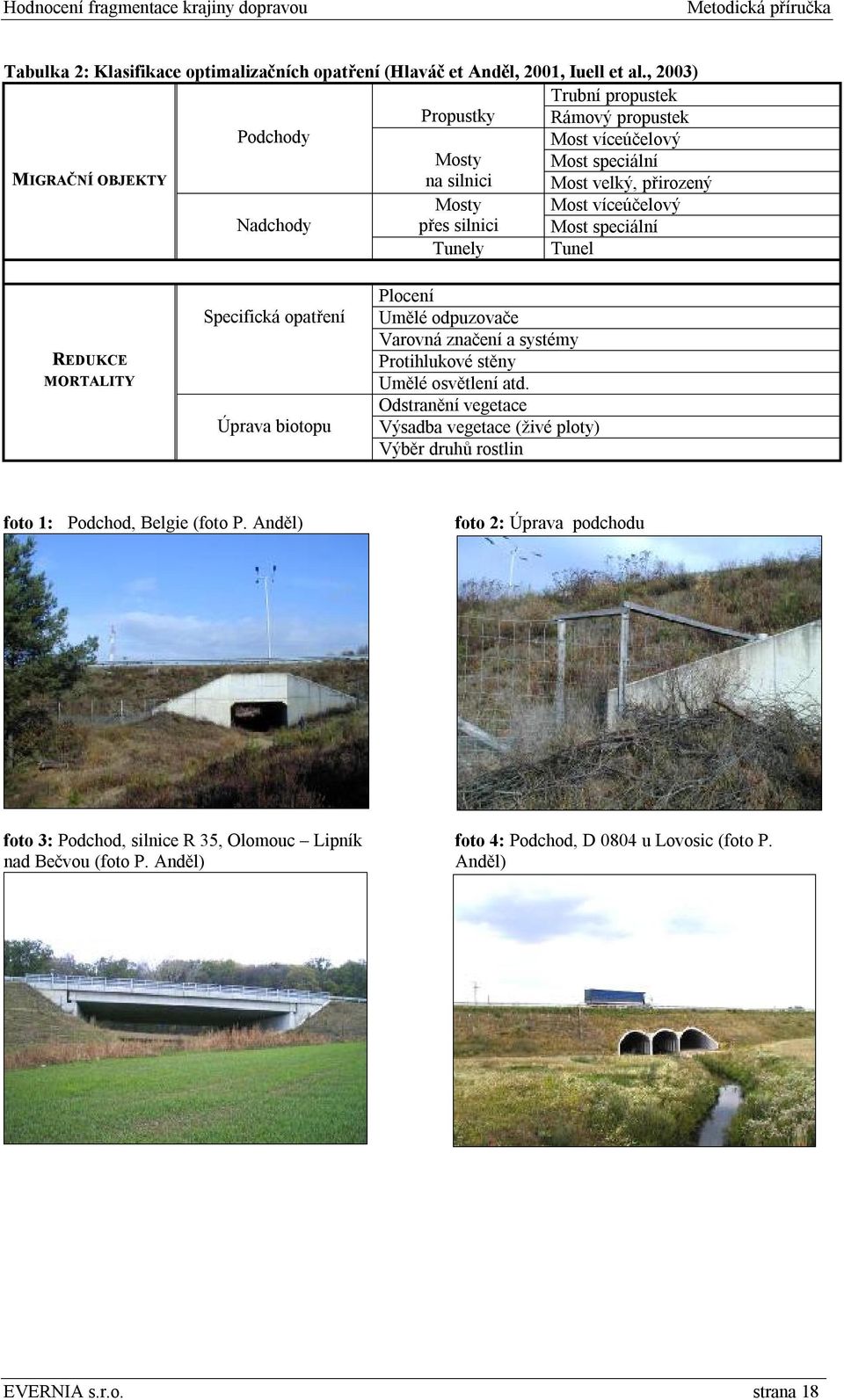 víceúčelový Most speciální Tunely Tunel REDUKCE MORTALITY Specifická opatření Úprava biotopu Plocení Umělé odpuzovače Varovná značení a systémy Protihlukové stěny Umělé osvětlení atd.