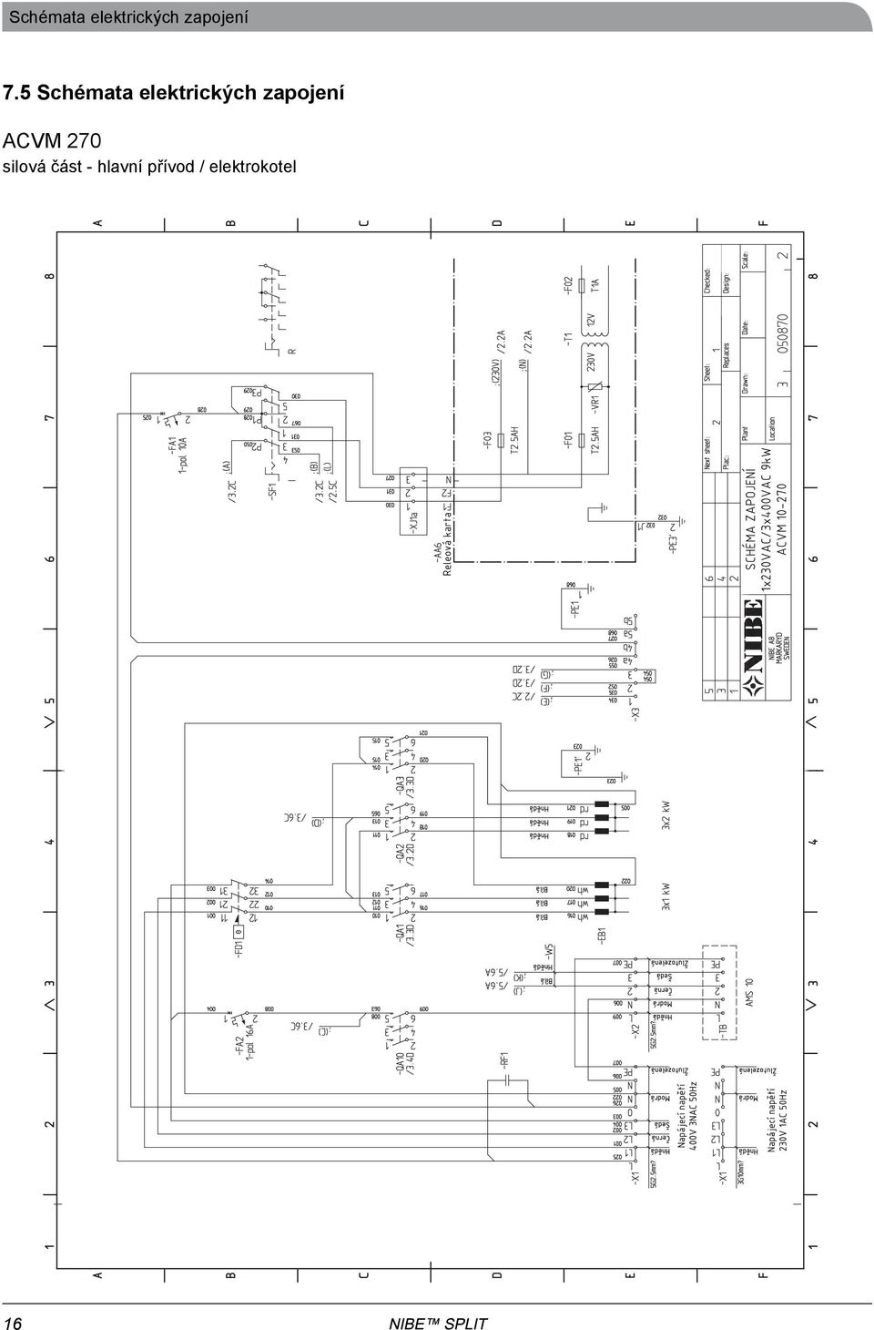 karta SCHÉMA ZAPOJENÍ x230vac/3x00vac 9kW ACVM 0-270 Hnědá Modrá Hnědá Černá Šedá Modrá