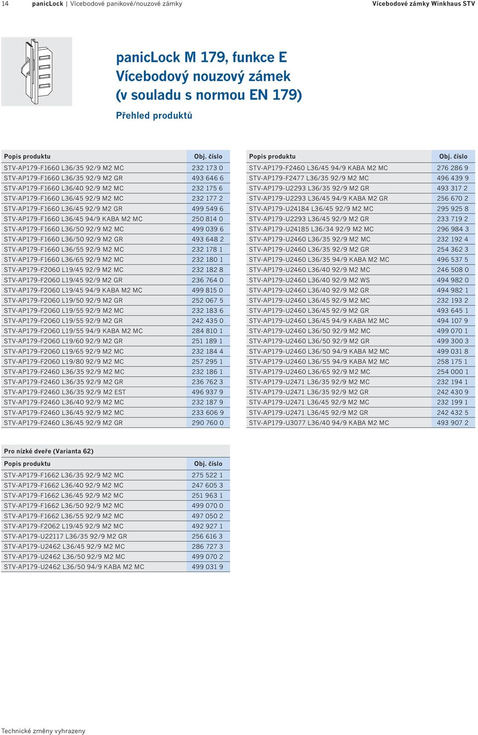 L36/45 92/9 M2 GR 499 549 6 STV-AP179-F1660 L36/45 94/9 KABA M2 MC 250 814 0 STV-AP179-F1660 L36/50 92/9 M2 MC 499 039 6 STV-AP179-F1660 L36/50 92/9 M2 GR 493 648 2 STV-AP179-F1660 L36/55 92/9 M2 MC