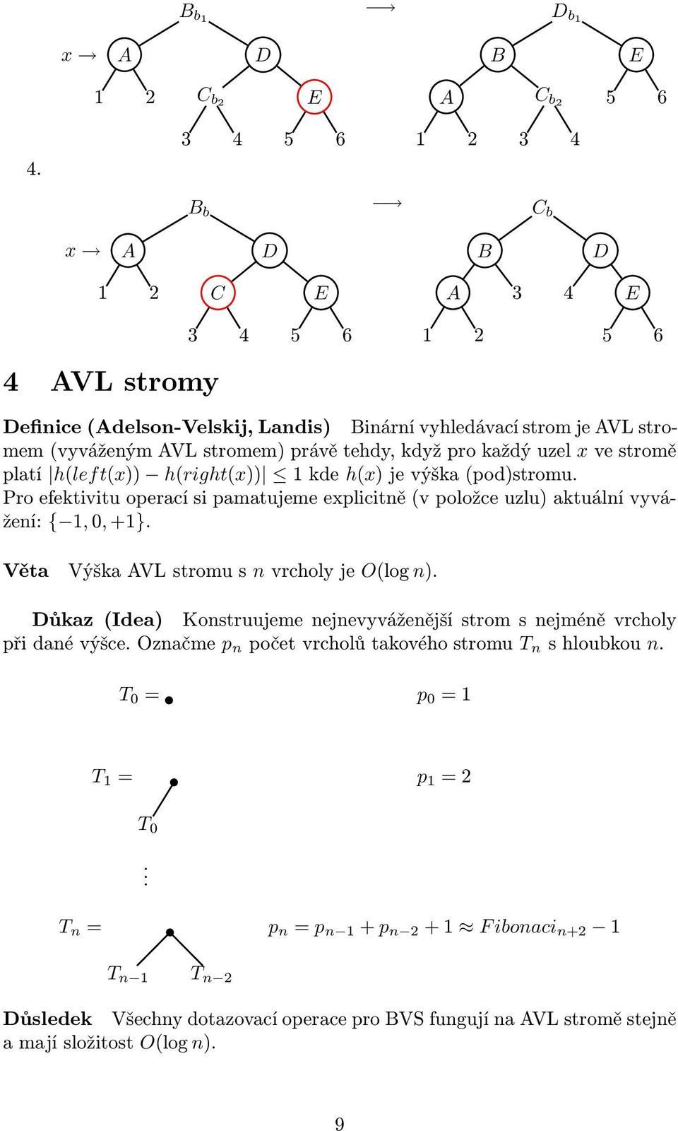 pro každý uzel x ve stromě platí h(lef t(x)) h(right(x)) 1 kde h(x) je výška (p)stromu. Pro efektivitu operací si pamatujeme explicitně (v položce uzlu) aktuální vyvážení: { 1, 0, +1}.