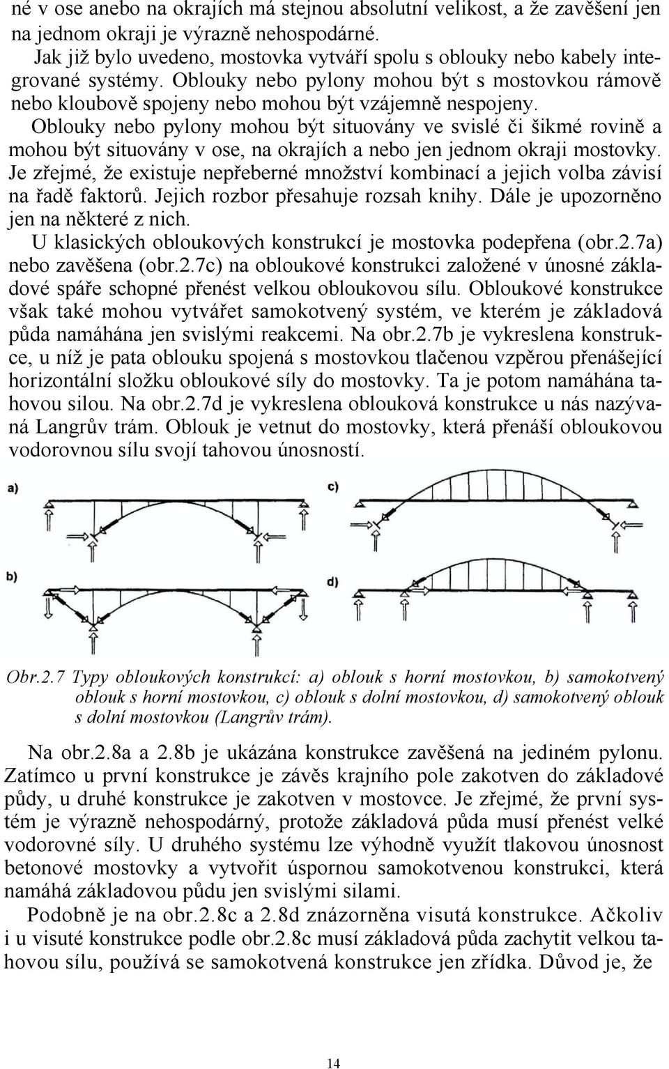 Oblouky nebo pylony mohou být situovány ve svislé či šikmé rovině a mohou být situovány v ose, na okrajích a nebo jen jednom okraji mostovky.