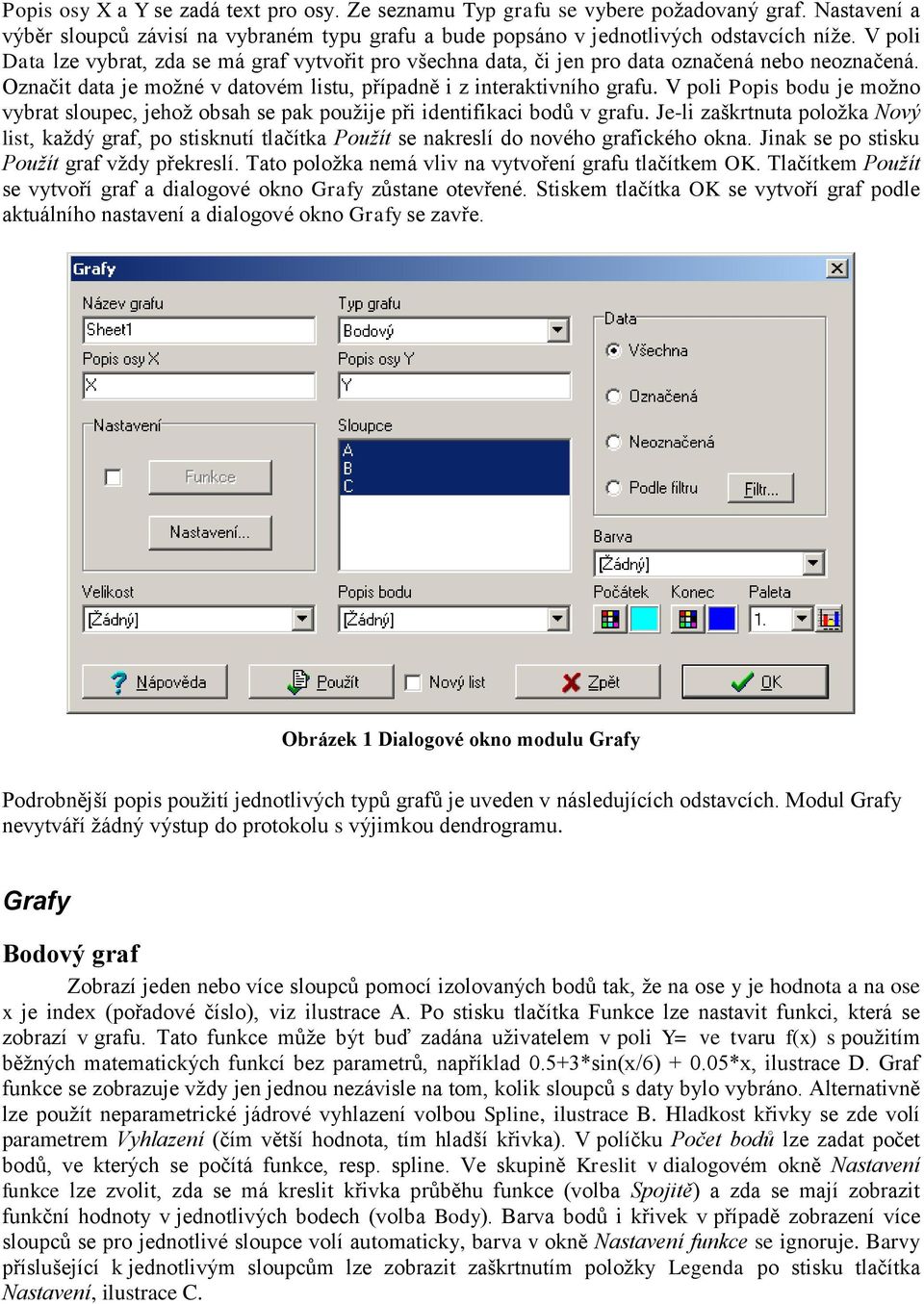 V poli Popis bodu je možno vybrat sloupec, jehož obsah se pak použije při identifikaci bodů v grafu.