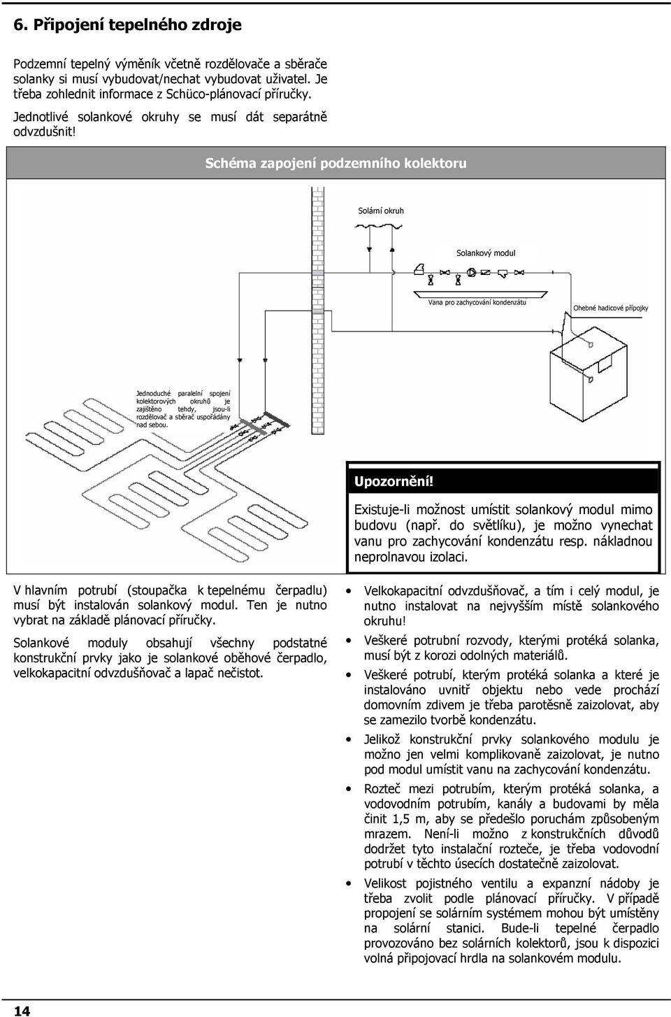 Schéma zapojení podzemního kolektoru Solární okruh Solankový modul Vana pro zachycování kondenzátu Ohebné hadicové přípojky Jednoduché paralelní spojení kolektorových okruhů je zajištěno tehdy,