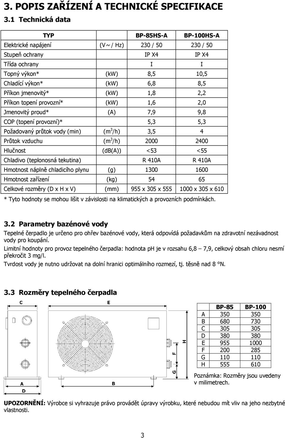 jmenovitý* (kw) 1,8 2,2 Příkon topení provozní* (kw) 1,6 2,0 Jmenovitý proud* (A) 7,9 9,8 COP (topení provozní)* 5,3 5,3 Požadovaný průtok vody (min) (m 3 /h) 3,5 4 Průtok vzduchu (m 3 /h) 2000 2400